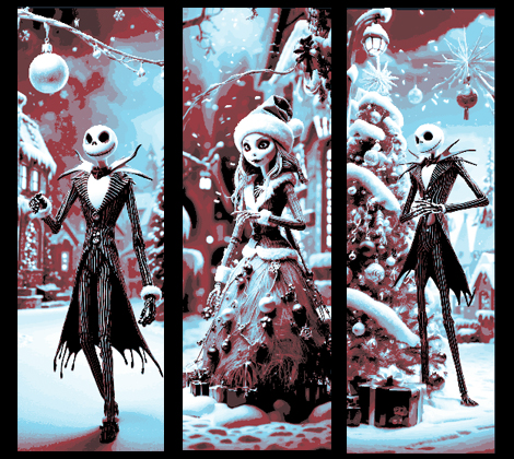 fan art 3 bookmarks of nightmare christmas jack sally decorating town by mclanesmemories 2d mark bookmark marker book hueforge skellington trees 3D print model - Mito3D