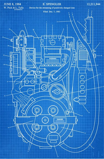 ghostbusters blueprint wall art 2d by 3d prints week ghost buster movie classic game room theatre man cave proton pack hueforge multi color swap 3d print model - Mito3D