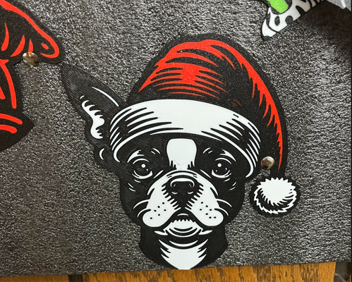 santa boston terrier by wagzprintz kunst 2d predigt bostonterrier furzfabrik floofy weihnachten 3d print model - Mito3D