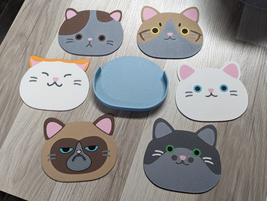 cat coasters by marc elbichon household house models coaster toon 3d print model - Mito3D