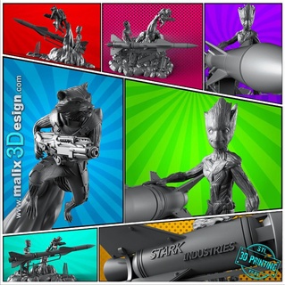 rocket raccoon groot - 3d printable model superheroes sanix3d 3d print model - Mito3D