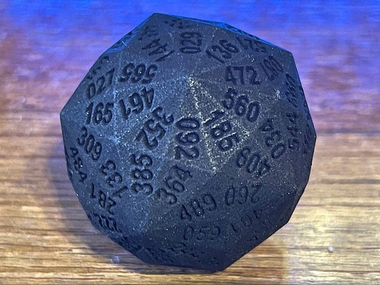 black d120 1 of 5 dice in a 5d120 permutation fair set go first mike purcell games art mathematical 3d print model - Mito3D