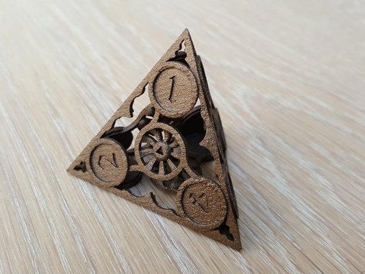 d4 dice in steel polished brown d&d dnd dragons dungeons games 3d print model - Mito3D