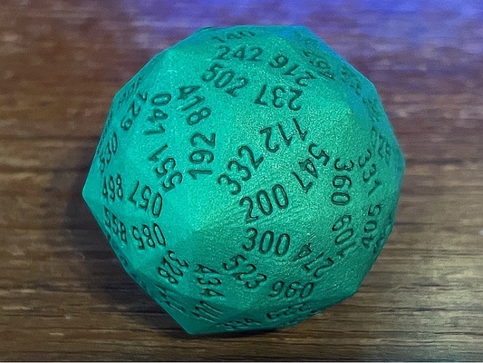 green d120 1 of 5 dice in a 5d120 permutation fair set go first mike purcell games art mathematical 3d print model - Mito3D