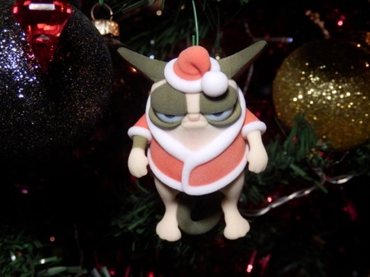 ho hum cat - christmas ornament tree topper grumpy kitten meme santa art animation 3d print model - Mito3D