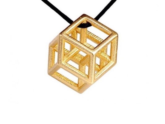 hypercube pendant 4d polytope tesseract art mathematical jewelry 3d print model - Mito3D