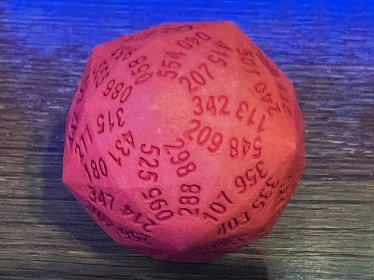 red d120 1 of 5 dice in a 5d120 permutation fair set go first mike purcell games art mathematical 3d print model - Mito3D