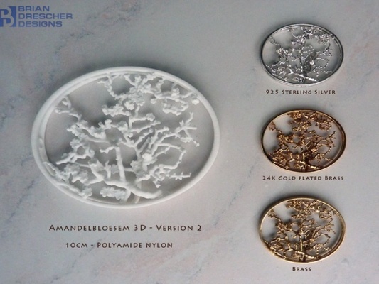 van gogh's - amandelbloesem broach or pendant 5 cm gogh almond flowers jewelry necklaces 3d print model - Mito3D