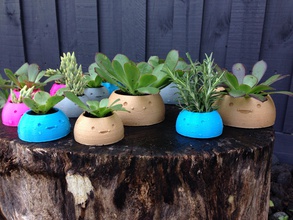 small ceramic happy pot pinshape planter succulent plants plant cute hair succulents 3d print model - Mito3D