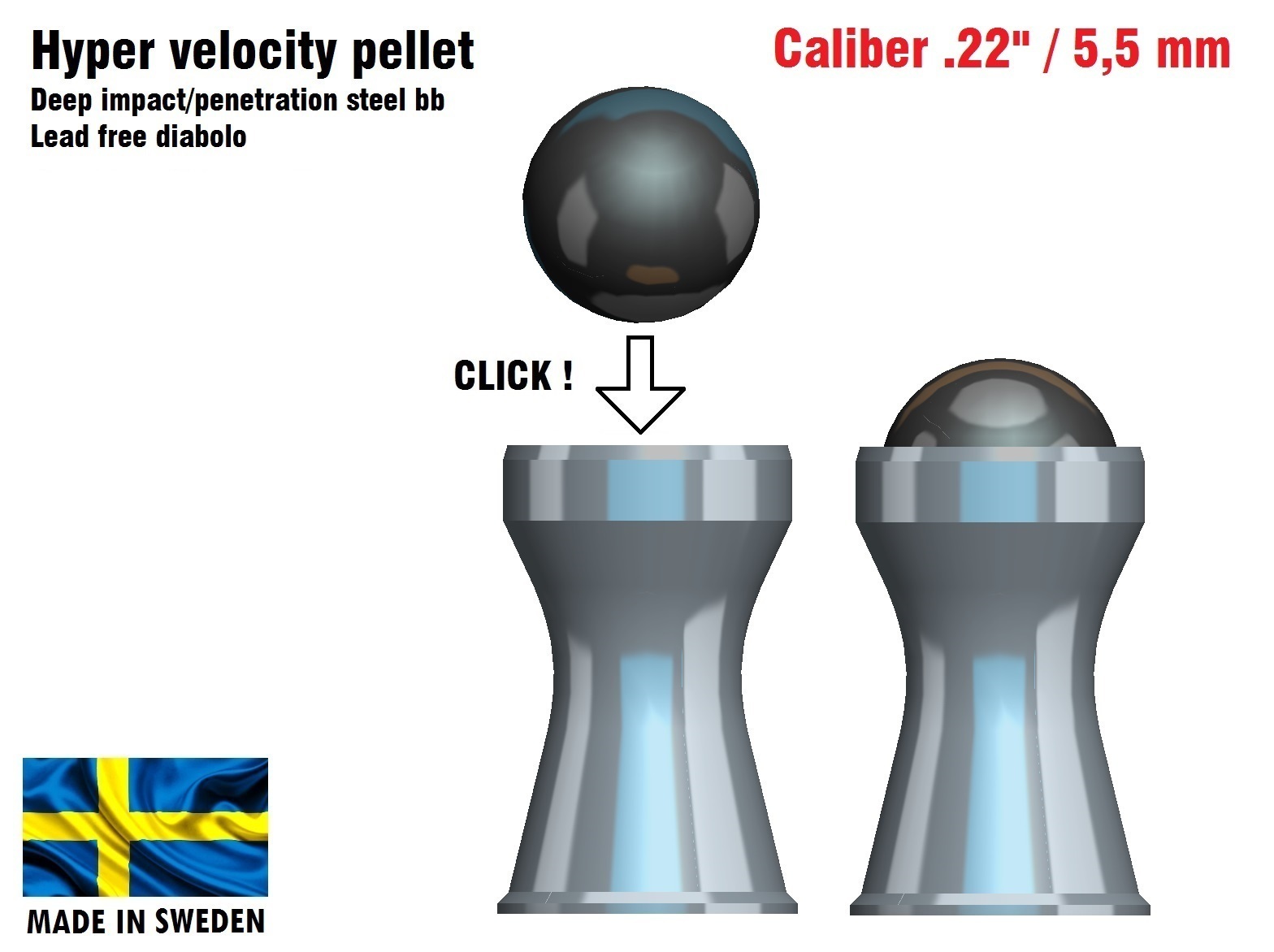 iper velocità pellet 22 5 mm forma spillo pistola ad aria 3D print model - Mito3D