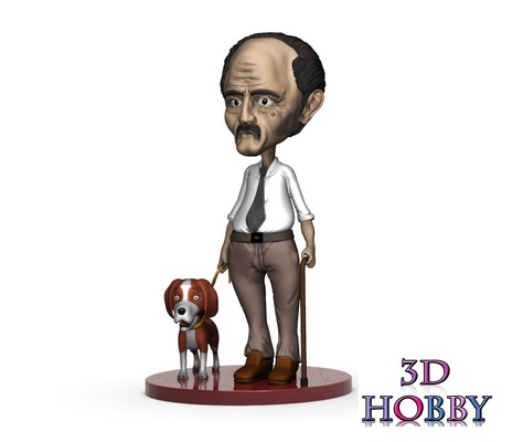 personnage âgées humain figure umarell chien forme d'épingle 3d print model - Mito3D