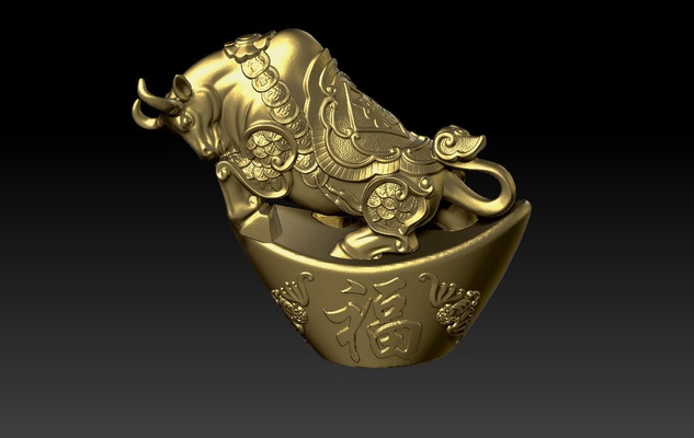 sorte ox ouro lingote decoração 1 alfinete chinese new year 3d print model - Mito3D