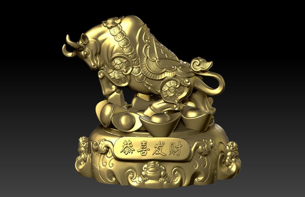 şanslı ox yıl tebrikler servet dekorasyon 1 iğne şekli chinese new year 3d print model - Mito3D
