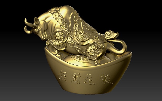 chanceux ox an or lingot décoration 2 forme d'épingle chinese new year 3d print model - Mito3D