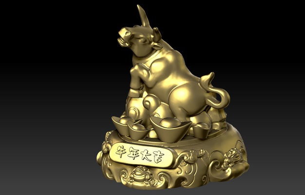 sorte ox parabéns fortuna decoração 6 alfinete chinês 3d print model - Mito3D