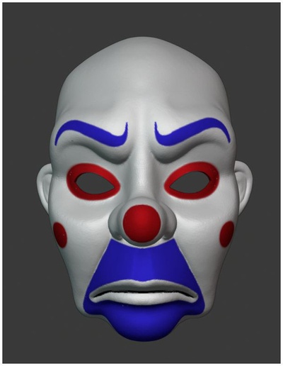 joker banque masque bozo sombre chevalier forme d'épingle 3d print model - Mito3D