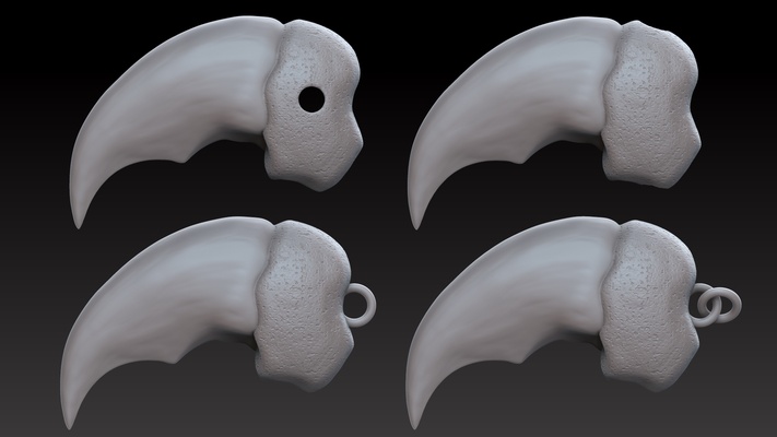 polaire ours griffe pendentif 4 variations forme d'épingle 3d print model - Mito3D