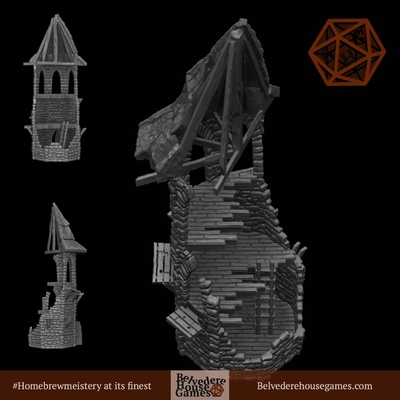 ruined tower 28mm support free pinshape 3d print model - Mito3D