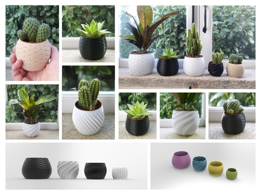 16 planter pot set - 4 designs in sizes pinshape 3d print model - Mito3D