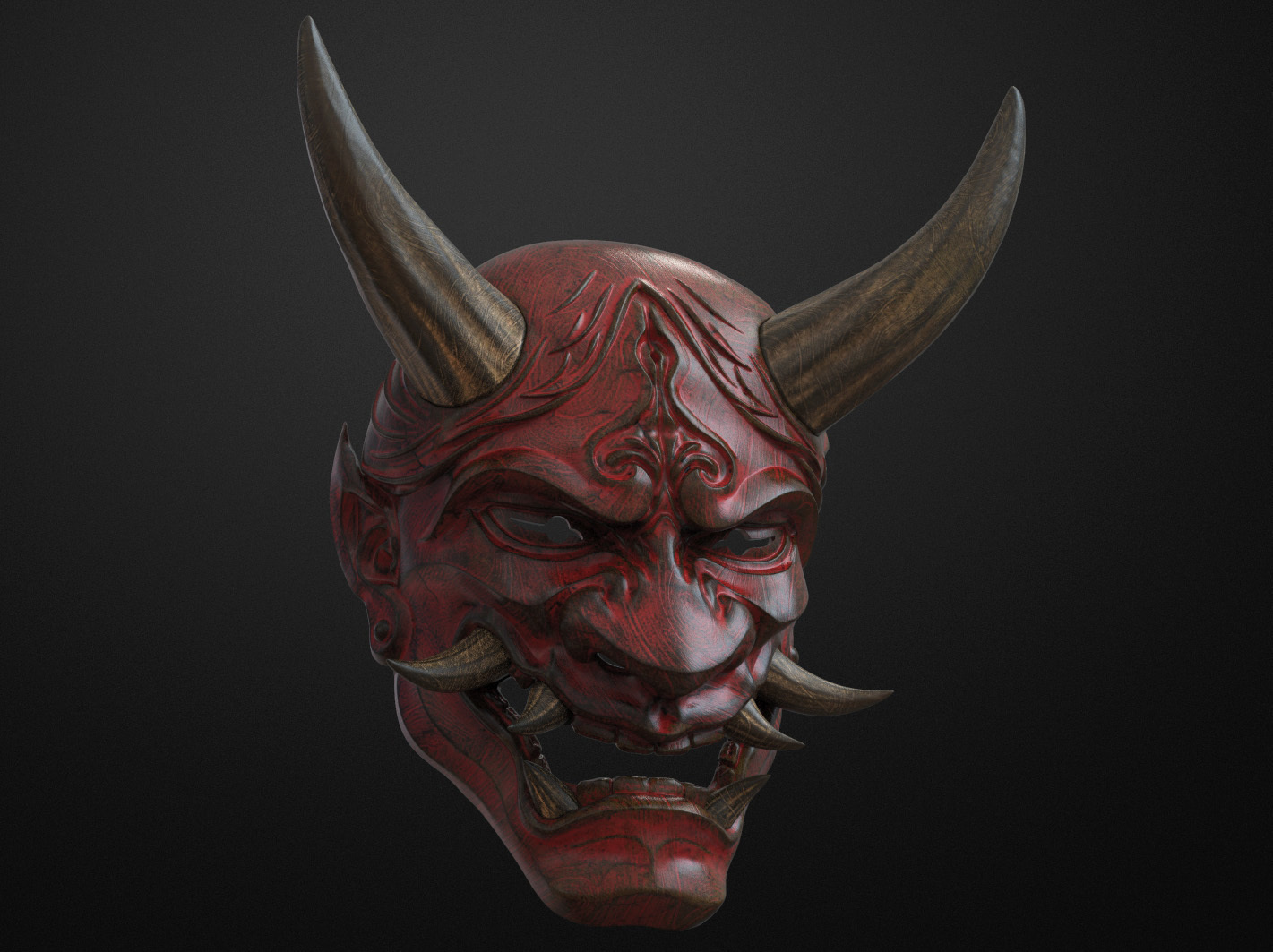 tradicional japonés hannya máscara oni samurai forma alfiler 3D print model - Mito3D