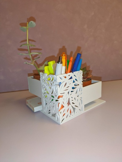 escritorio organizador hojas patrón forma alfiler hoja 3d print model - Mito3D