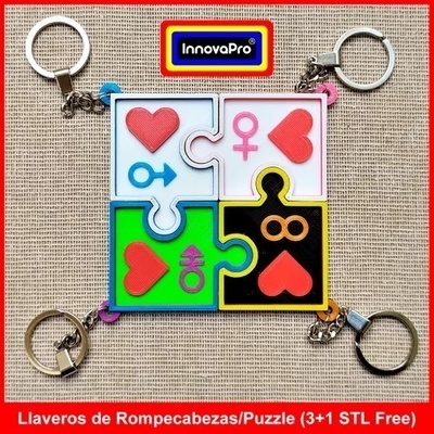 4 pieces of puzzle keychain pinshape 3d print model - Mito3D