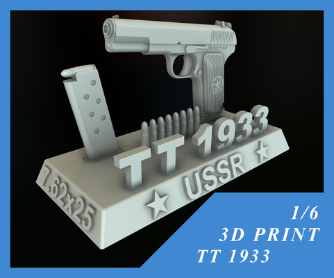 pistole ussr tt 33 tulskiy tokarev 1 6 12 zoll pinshape waffe 3d print model - Mito3D