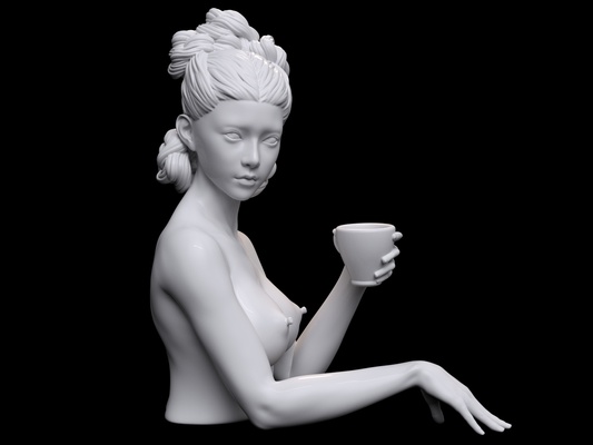 drink a cup of tea pinshape girl 3d print model - Mito3D