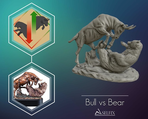 touro vs urso escultura alfinete 3d print model - Mito3D