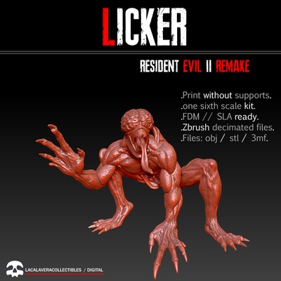 licker re 2 remake one sixth scale pinshape resident 3d print model - Mito3D