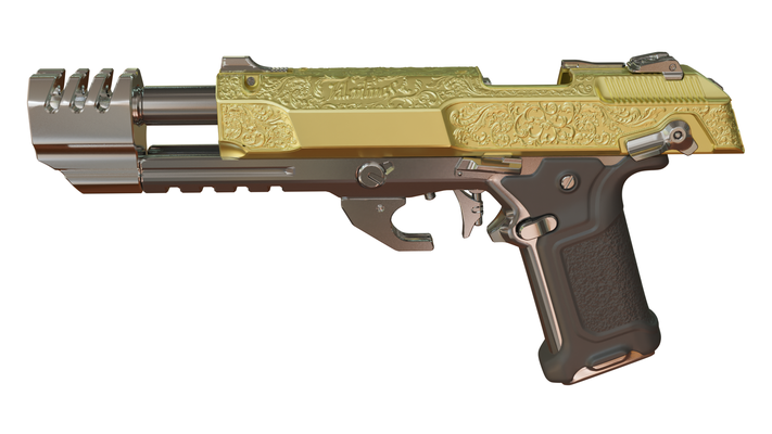 cyberpunk 2077 jackie 39 pistolet chingona doré réplique forme d'épingle 3d print model - Mito3D