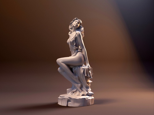 asian girl on rock sculpture pinshape art 3d print model - Mito3D