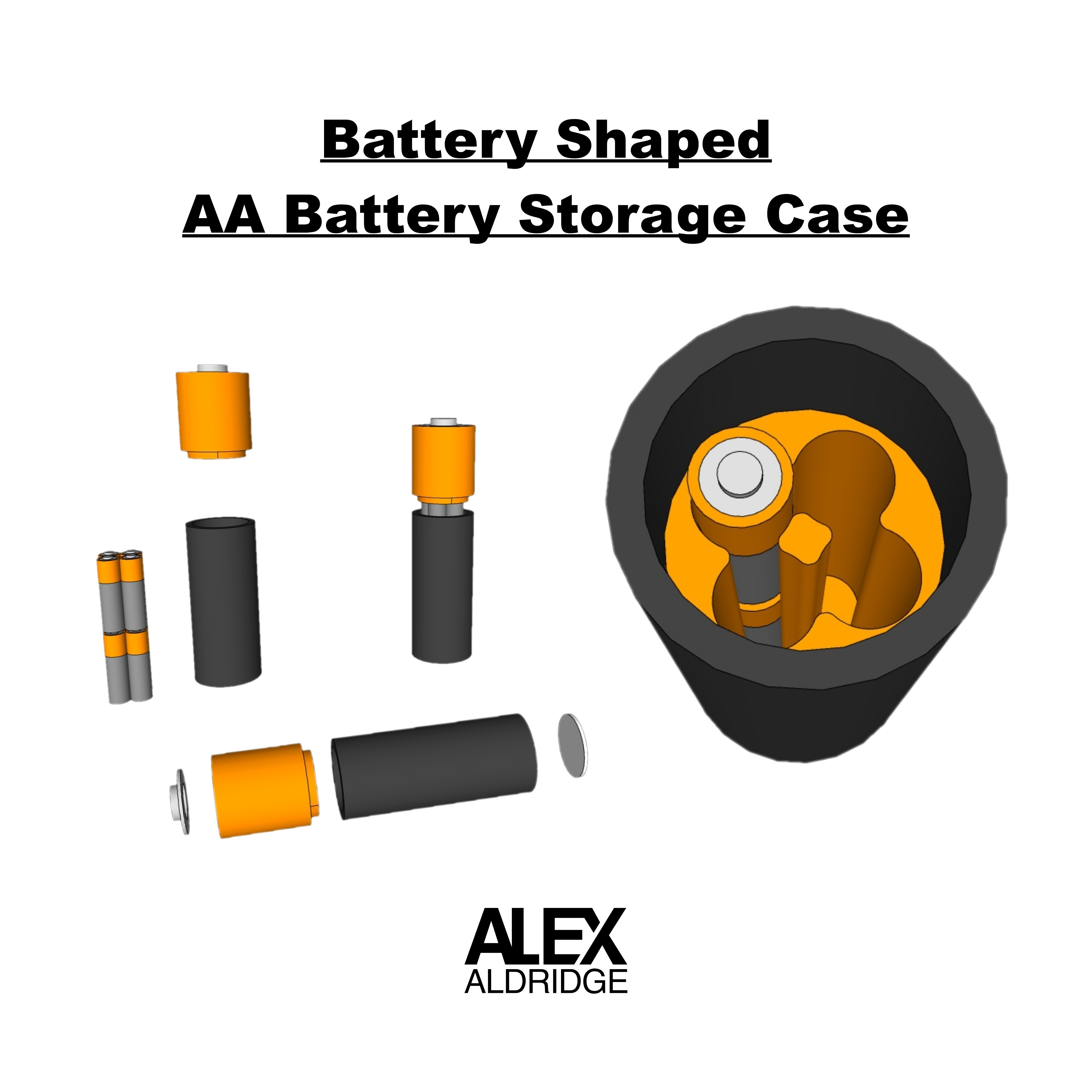 aa battery storage case container pinshape 3D print model - Mito3D