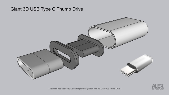giant 3d usb type c thumb drive pinshape 3d print model - Mito3D