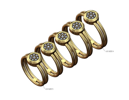 diamond cluster wire ring us sizes 5to9 3d print model pinshape diamondring 3d print model - Mito3D
