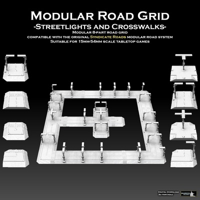 modular road grid streetlights crosswalks pinshape warhammer 3d print model - Mito3D