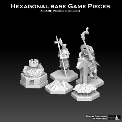 hexagonal base jeu pièces forme d'épingle marteau guerre 3d print model - Mito3D