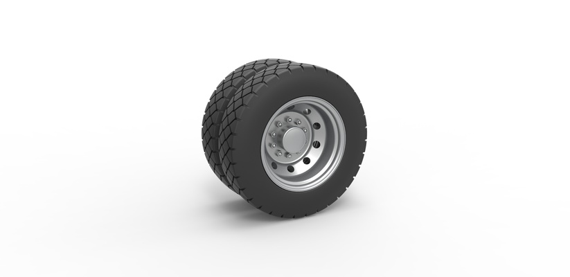 diecast double wheel 4 scale 1 to 25 pinshape tire 3d print model - Mito3D