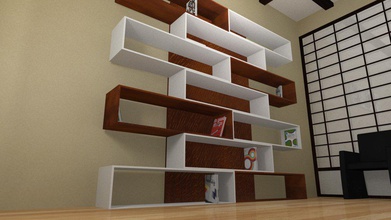 japonês moderno estilo bookshelf pinshape zen modular contrastantes 3d print model - Mito3D