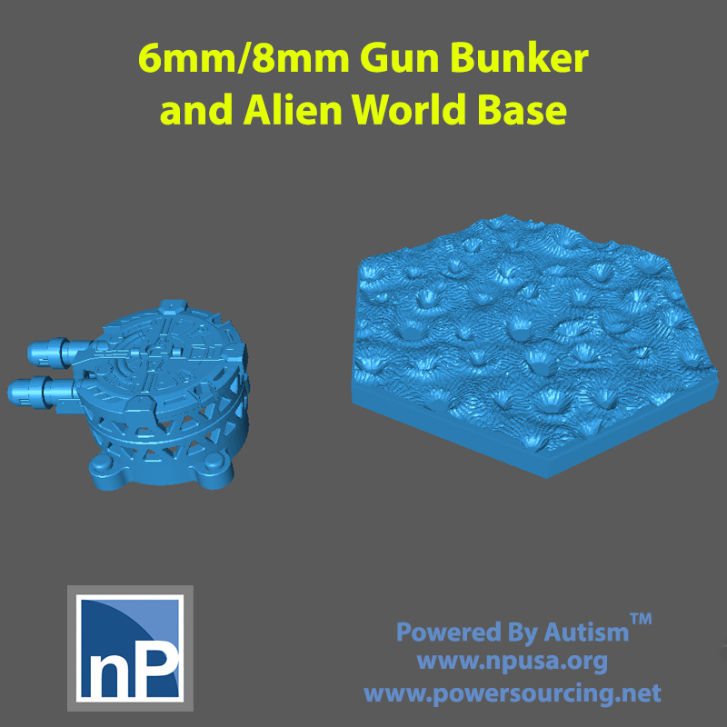 6mm 8mm pistolet emplacement extraterrestre paysage hexadécimal base forme d'épingle 3D print model - Mito3D