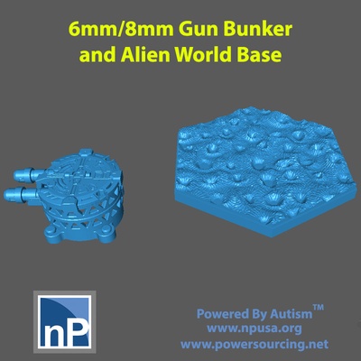 6mm 8mm gun emplacement alien landscape hex base pinshape 3d print model - Mito3D