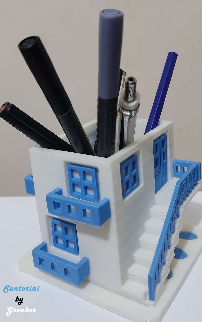 santorini casa lápiz taza forma alfiler impresión in sitio 3D print model - Mito3D