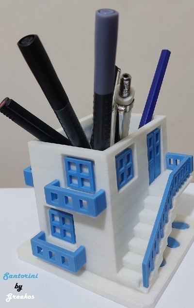 santorini casa lápiz taza forma alfiler impresión in sitio 3d print model - Mito3D