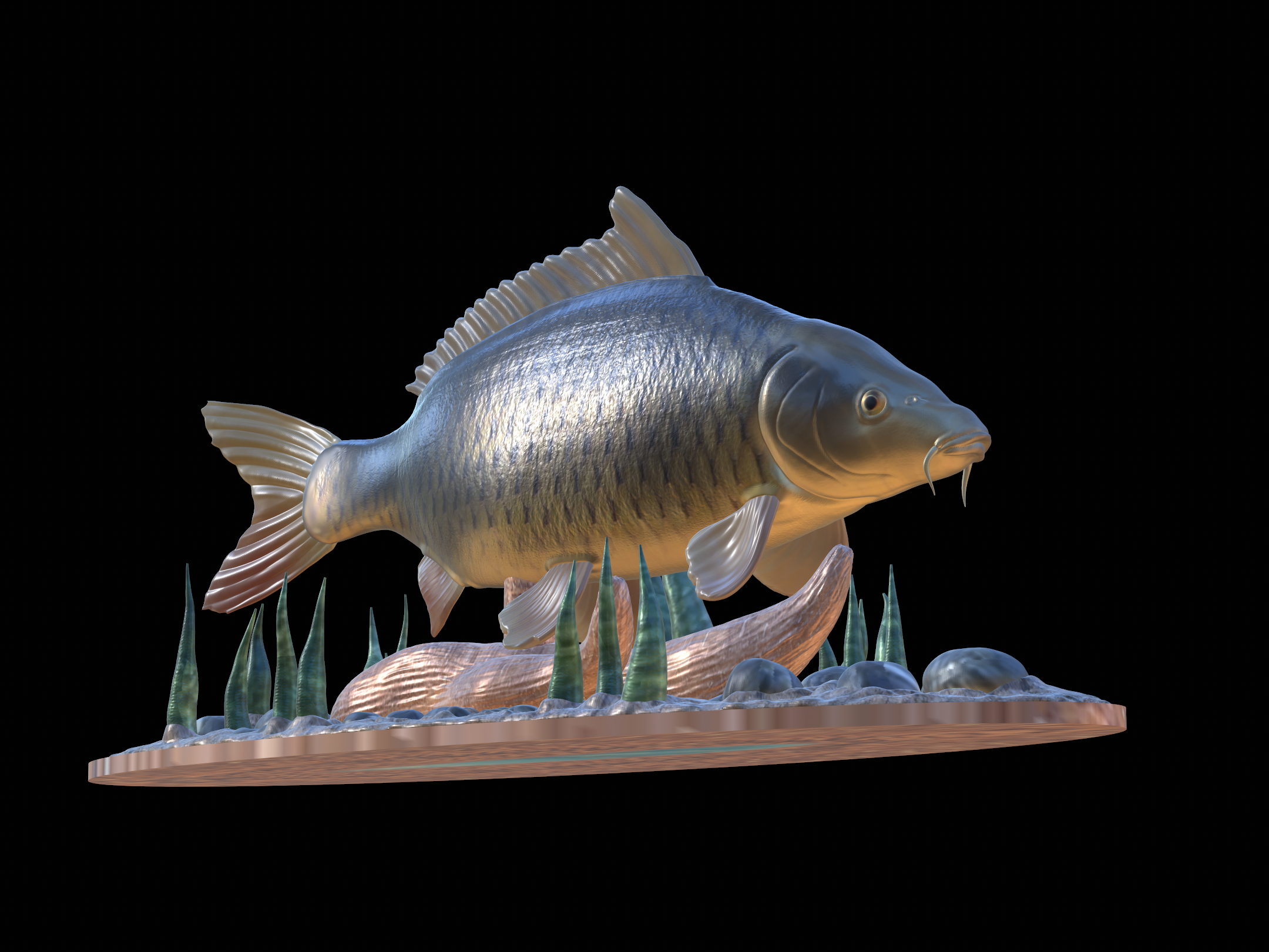 carp 20 underwater statue detailed pinshape perch 3D print model - Mito3D