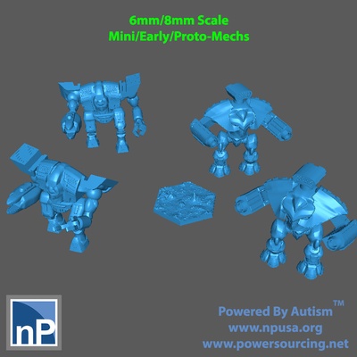 6mm 8mm mini temprano proto mechs paquete 3 forma alfiler battletech 3d print model - Mito3D