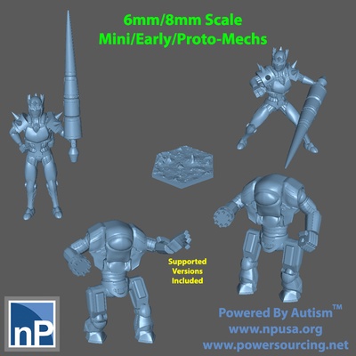 6mm 8mm mini früh proto mechs pack 2 pinshape battletech 3d print model - Mito3D