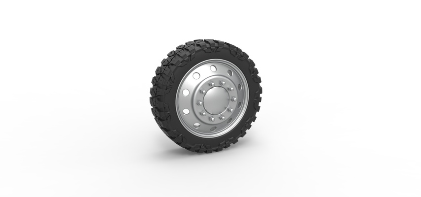 10 hole semi wheel pickup scale 1 25 pinshape tire 3d print model - Mito3D