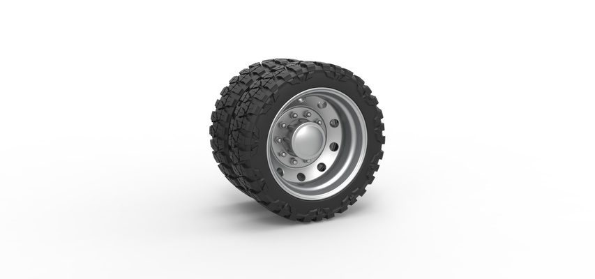 10 hole rear semi wheel pickup scale 1 25 pinshape tire 3d print model - Mito3D