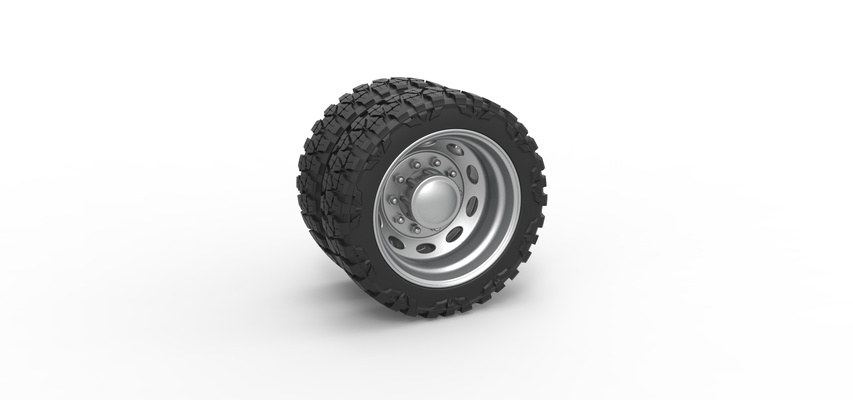 10 oval hole rear semi wheel pickup 1 25 pinshape tire 3d print model - Mito3D