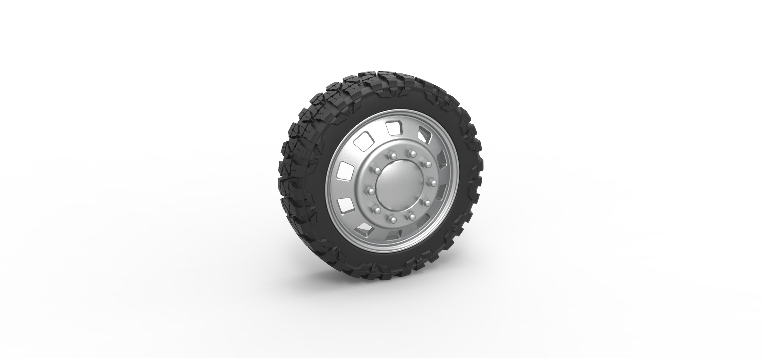 10 square hole semi wheel pickup scale 1 25 pinshape tire 3D print model - Mito3D